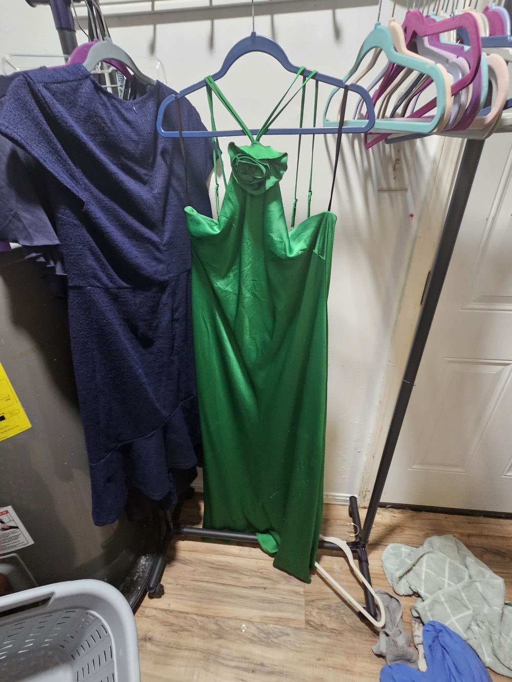Premier Green Satin Spaghetti-Strap Dress